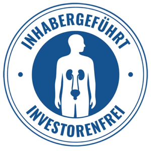 Logo Inhabergeführt Ein Siegel, dass veranschaulichen soll, dass das Praxisnetzwerk des CUROS urologischen Zentrums in Köln und Bonn inhabergeführt ist und investorenfrei agiert.
